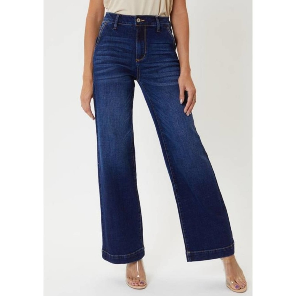 Wide leg jeans Kancan sz 31 style KC7126D dark wash with whiskering high rise